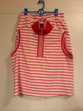 Pink & Cream Striped Set - Sleeveless Zip Neck